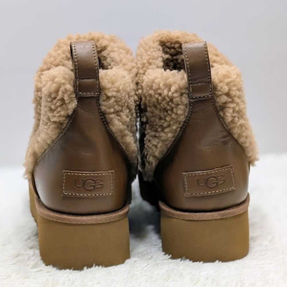UGG Chestnut Ultra Mini Alina Curled Genuine Shearling Platform Boots W10 *NEW* - Picture 7 of 12